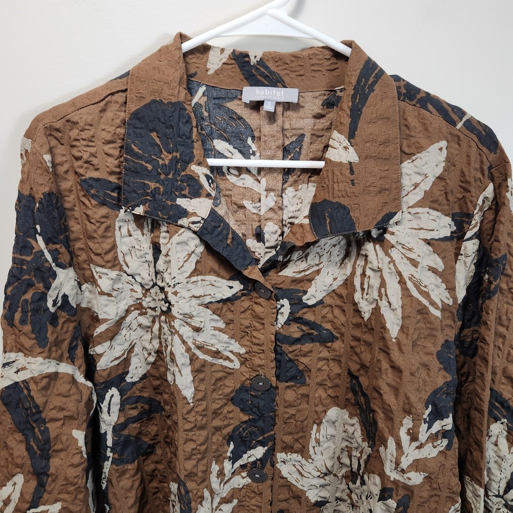 Habitat Button Up Brown Floral Womens XL Lagenlook Artsy Boxy - Picture 4 of 13
